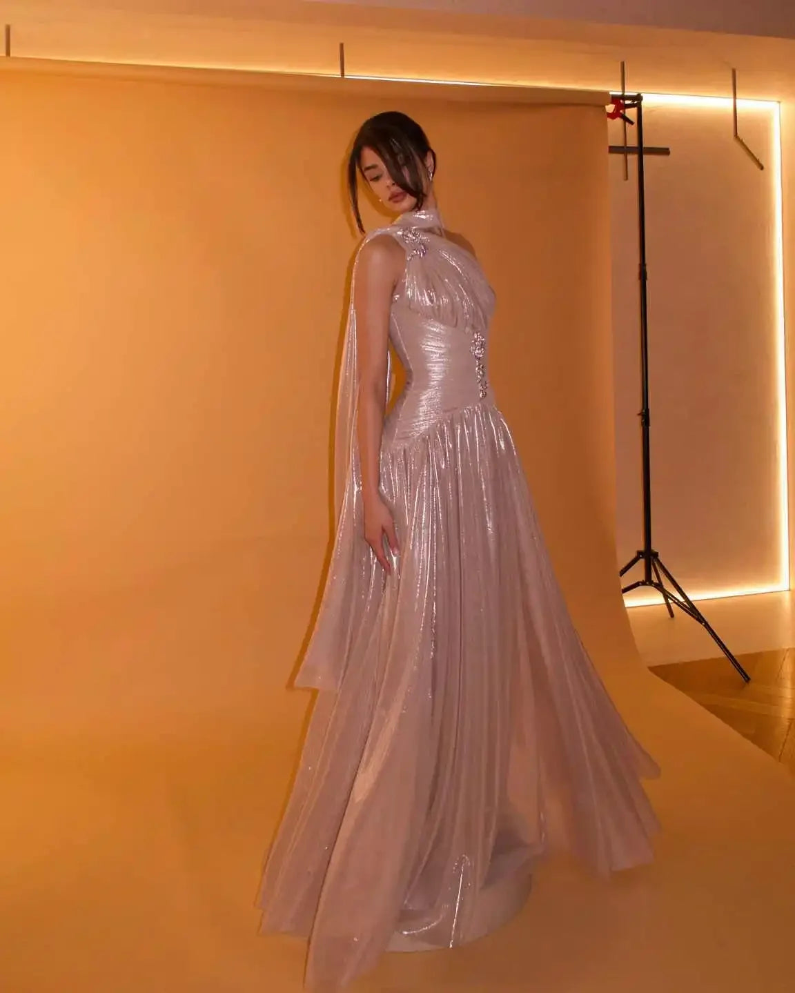 Sharon Said Elegant Rose Gold One Shoulder Evening Dress with Scarf Pleated for Women Wedding Party Prom Gowns SF235 Customized