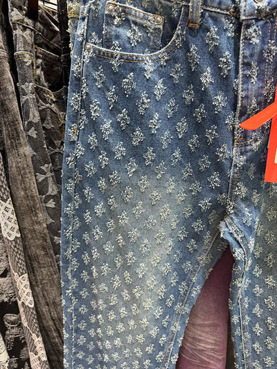 European Designer Jeans Men Ripped Holes Washed Baggy Pants New Fall Straight Fit Wide Leg Bottoms