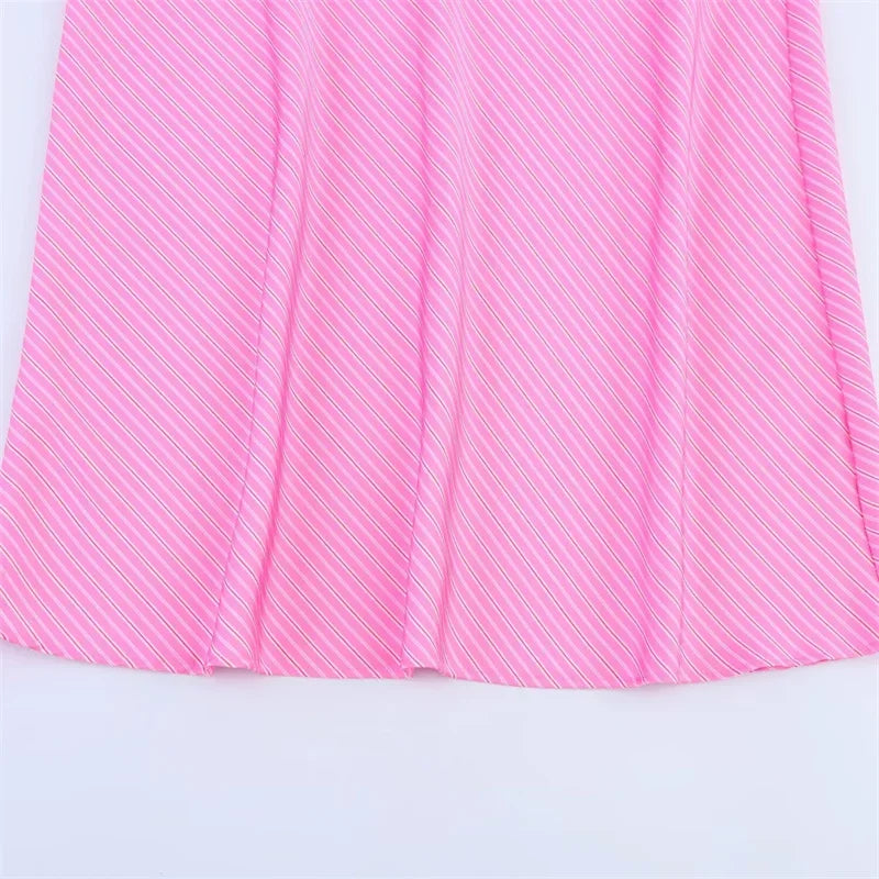 Women's Pink Striped Silk Satin