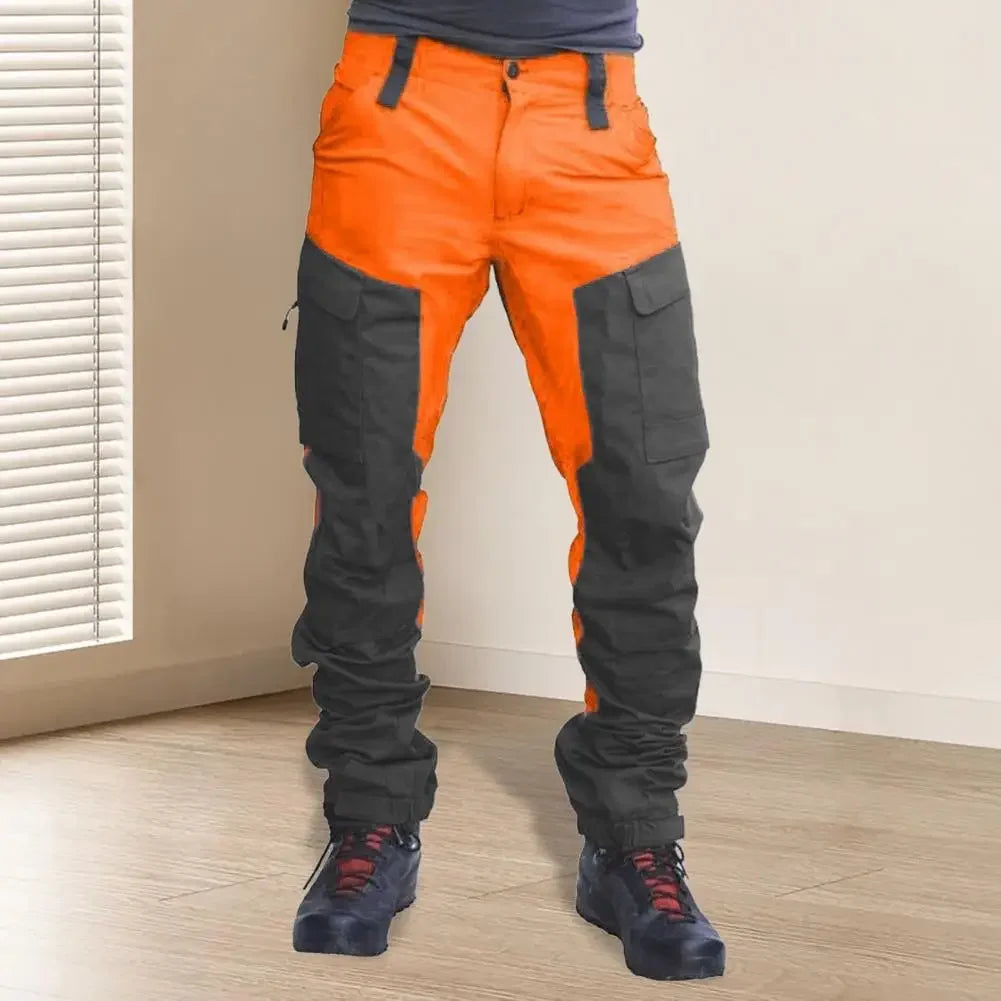 Men Outdoor Cargo Pants Multi Pockets Colorblock Men Button-zipper Fly Trousers Working Pants Reparing Mountaineering Pants