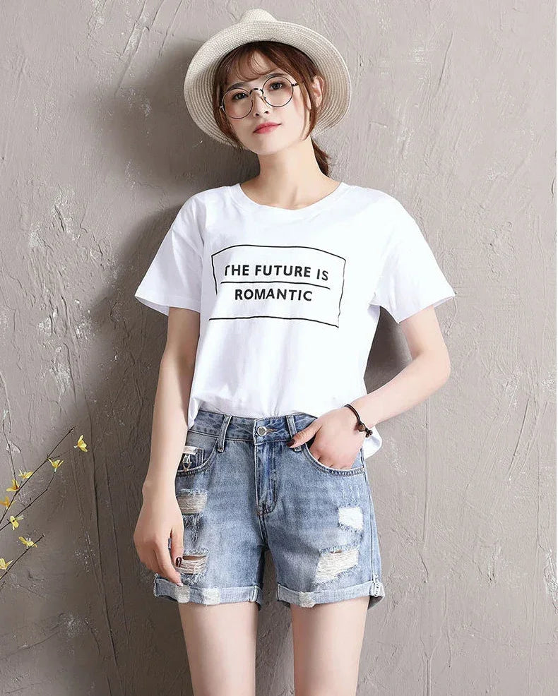 Women's Denim Shorts Ripped Boxer High Waist Female Short Jeans Pants Cheap Offer Aesthetic Hot Kpop Harajuku Fashion Stretchy