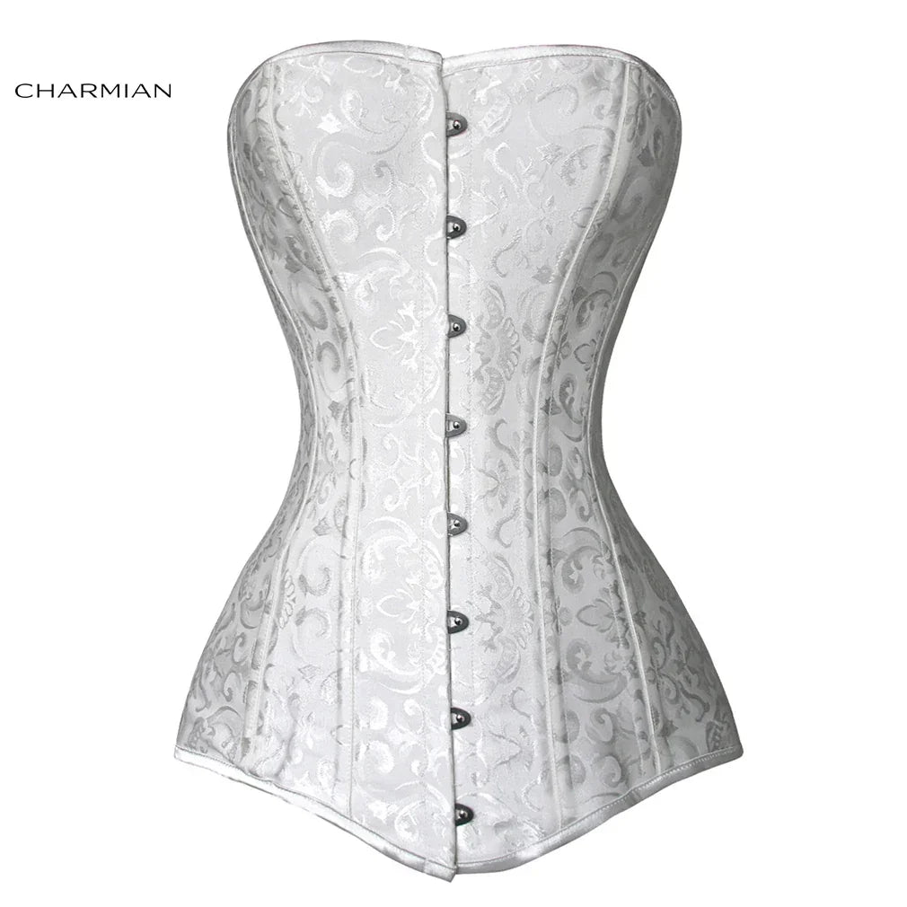 Charmian Black Corsets For Woman Sexy 22 Steel Boned Long Torso Plus Size Brocade Hourglass Shapewear White Corset Waist Trainer