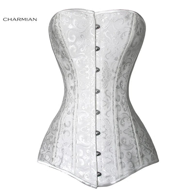 Charmian Black Corsets For Woman Sexy 22 Steel Boned Long Torso Plus Size Brocade Hourglass Shapewear White Corset Waist Trainer