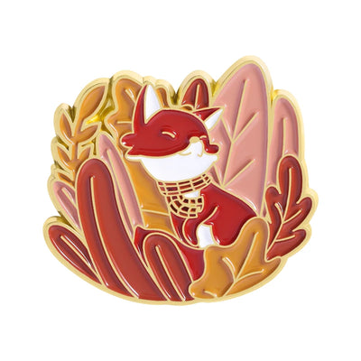 Thanksgiving Cute Cat Fox Lying On Maple Leaves Enamel Pins Cartoon Crow Pumpkin Metal Brooches Lapel Badge Jewelry Friends Gift