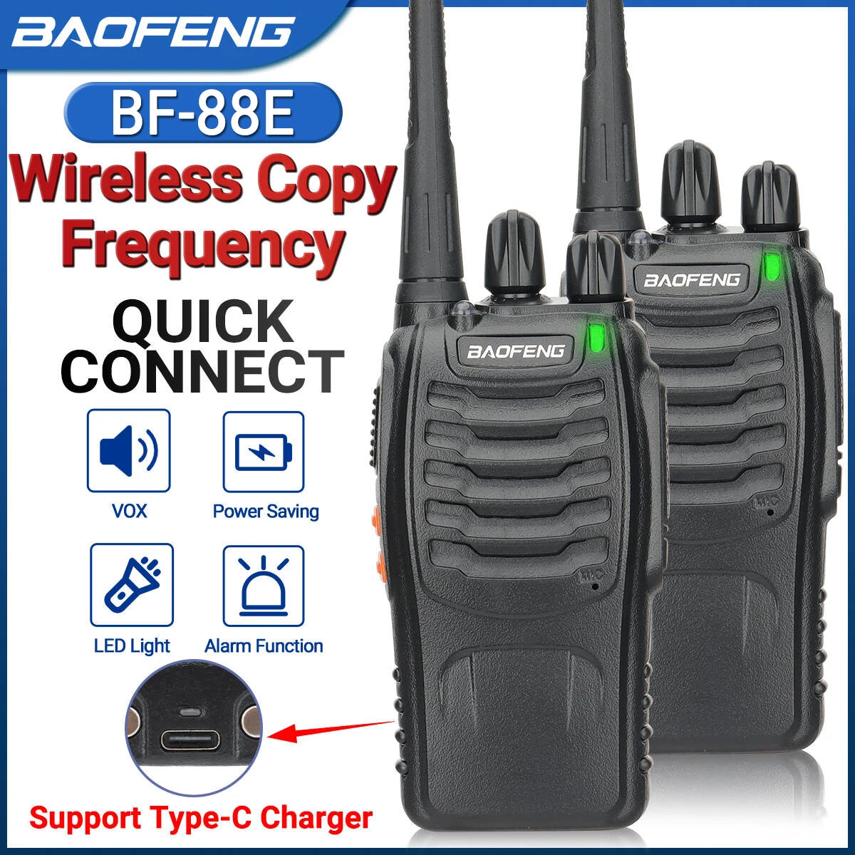 Baofeng BF-88E Pro Walkie Talkie Wireless Copy Frequency Long Range UHF 400-470MHz Portable Ham Two Way Radio for Hunting
