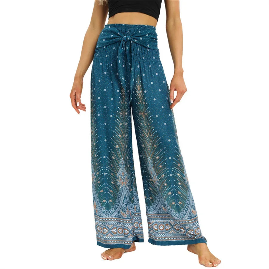 Women's Boho Yoga Rayon Floral Printed Wide Leg Pants