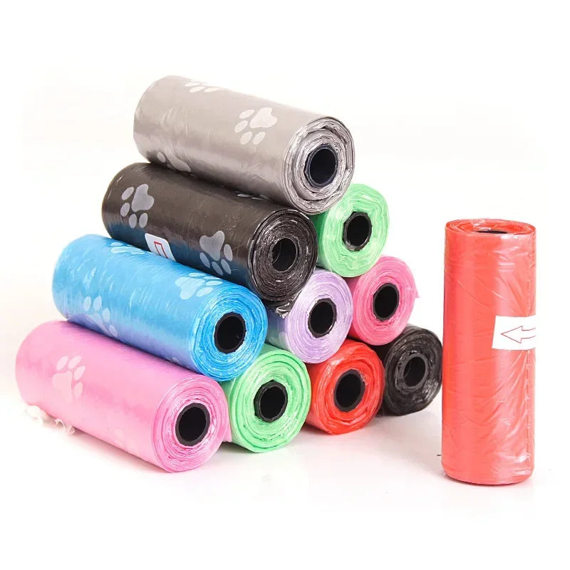 1 Roll Pet Poop Bags Disposable Dog Waste Bags Bulk Poop Bag Dispenser Bags with Paw Prints Garbage Bag - Elanique