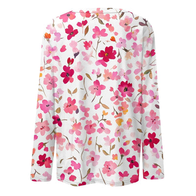 Women's T-Shirts Long-Sleeved Floral Print Round Neck