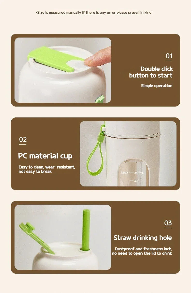 Portable Electric Blender Cup for Smoothies, Shaved Ice, and Juices - 12-Blade Stainless Steel with Wireless Charging Function