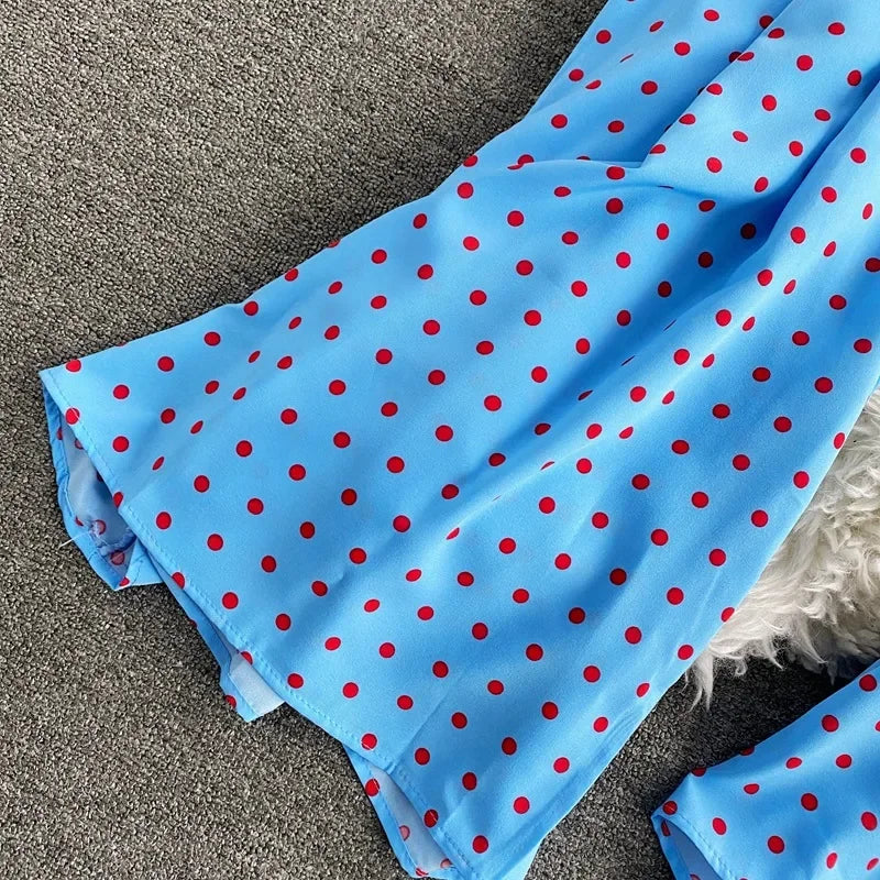 V Neck Sexy Dolman Sleeves Waist Slim Polka Dot Print Jumpsuit Women Wide Leg Trousers Jumpsuit