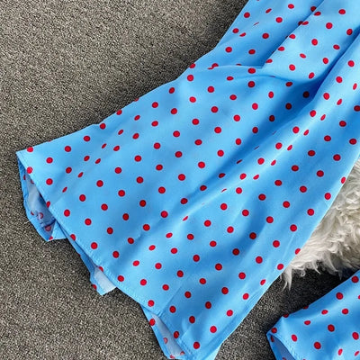 V Neck Sexy Dolman Sleeves Waist Slim Polka Dot Print Jumpsuit Women Wide Leg Trousers Jumpsuit