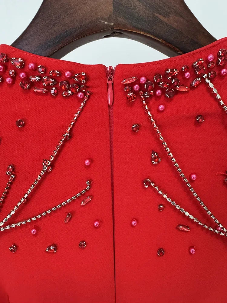 HIGH QUALITY Newest 2025 Designer Women's Slim Diamonds Beaded Long Sleeve Maxi Long Evening Dress