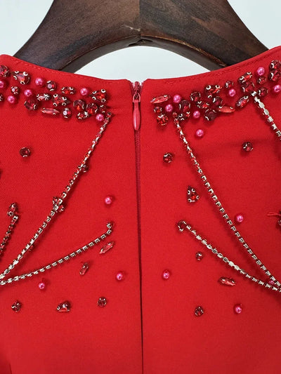 HIGH QUALITY Newest 2025 Designer Women's Slim Diamonds Beaded Long Sleeve Maxi Long Evening Dress