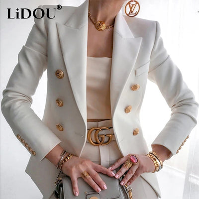 Autumn Winter Elegant Fashion All-match Blazers Ladies Slim Casual Fashion Buttons Coat Top Women's Solid Color Jacket Outwear