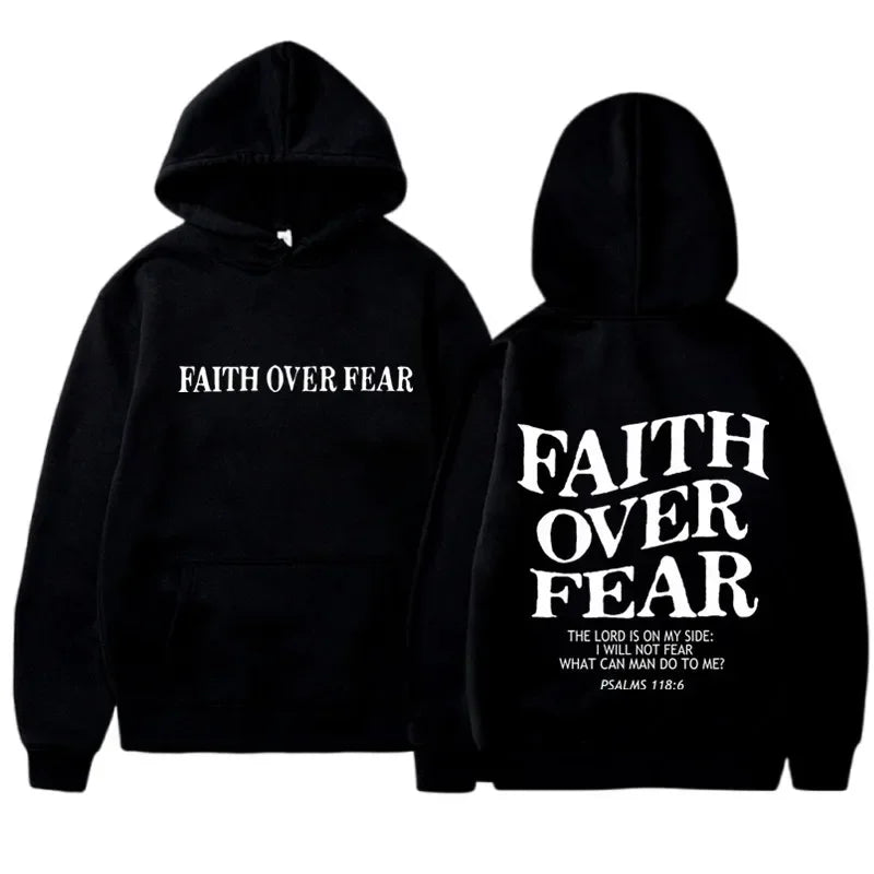 FAITH OVER FEAR Print Hoodies for Men Women Hooded Sweatshirts