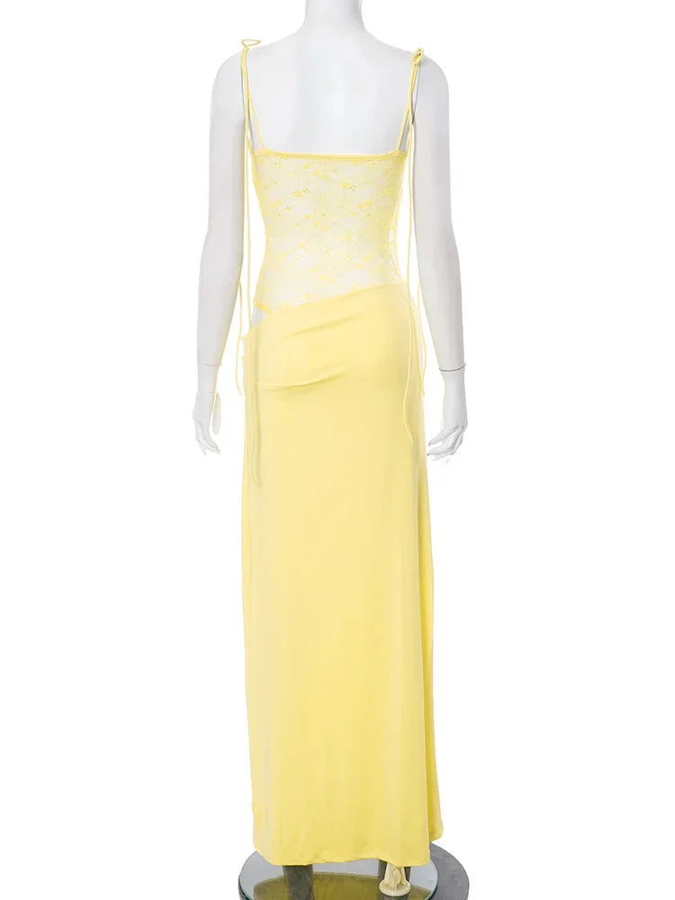 Lace-up Long Dresses For Women Evening Party Clothing Asymmetrical Lace Bodycon Vestidos De Mujer Sleeveless Robe Femme Été