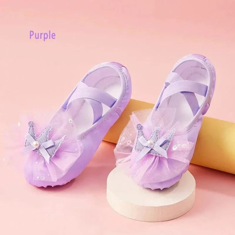 Ballet Dance Shoes for Children's Ballet Latin Dance Soft Sole Slippers Children Dance Practise Ballerina Crown Training Shoes