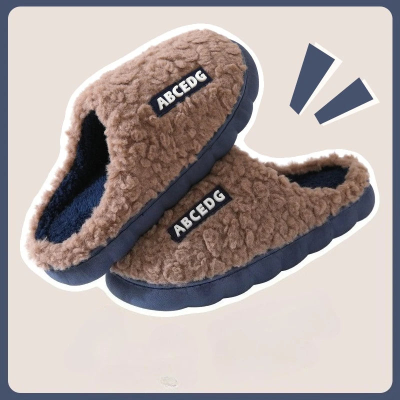 Couple's Plush Slippers for Women & Men - Extra Warm Winter House Shoes, Non-Slip Fuzzy Lined Indoor Slides with Thick Sole