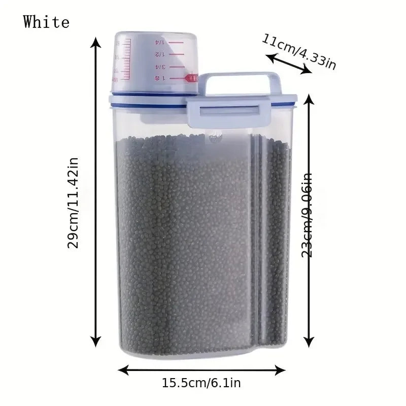 Pet Food Storage Container with Measuring Cup Handle Airtight Waterproof Pet Food Storage Dispenser Portable Buckets Feeder