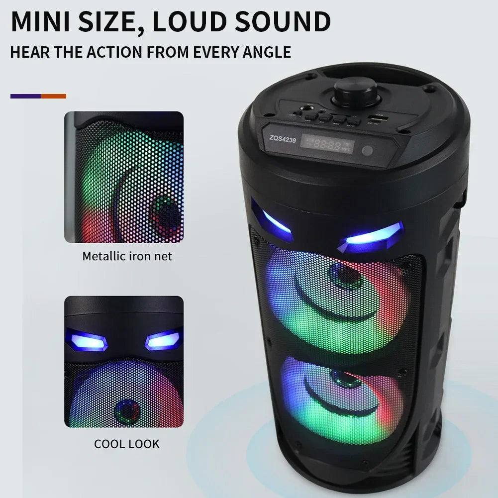Bluetooth Wireless Speaker Stereo Speaker Support USB/TF/AUX/FM/BT/MIC Loud Boombox Speaker with Bass Lights for Outdoor Party