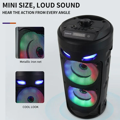 Bluetooth Wireless Speaker Stereo Speaker Support USB/TF/AUX/FM/BT/MIC Loud Boombox Speaker with Bass Lights for Outdoor Party