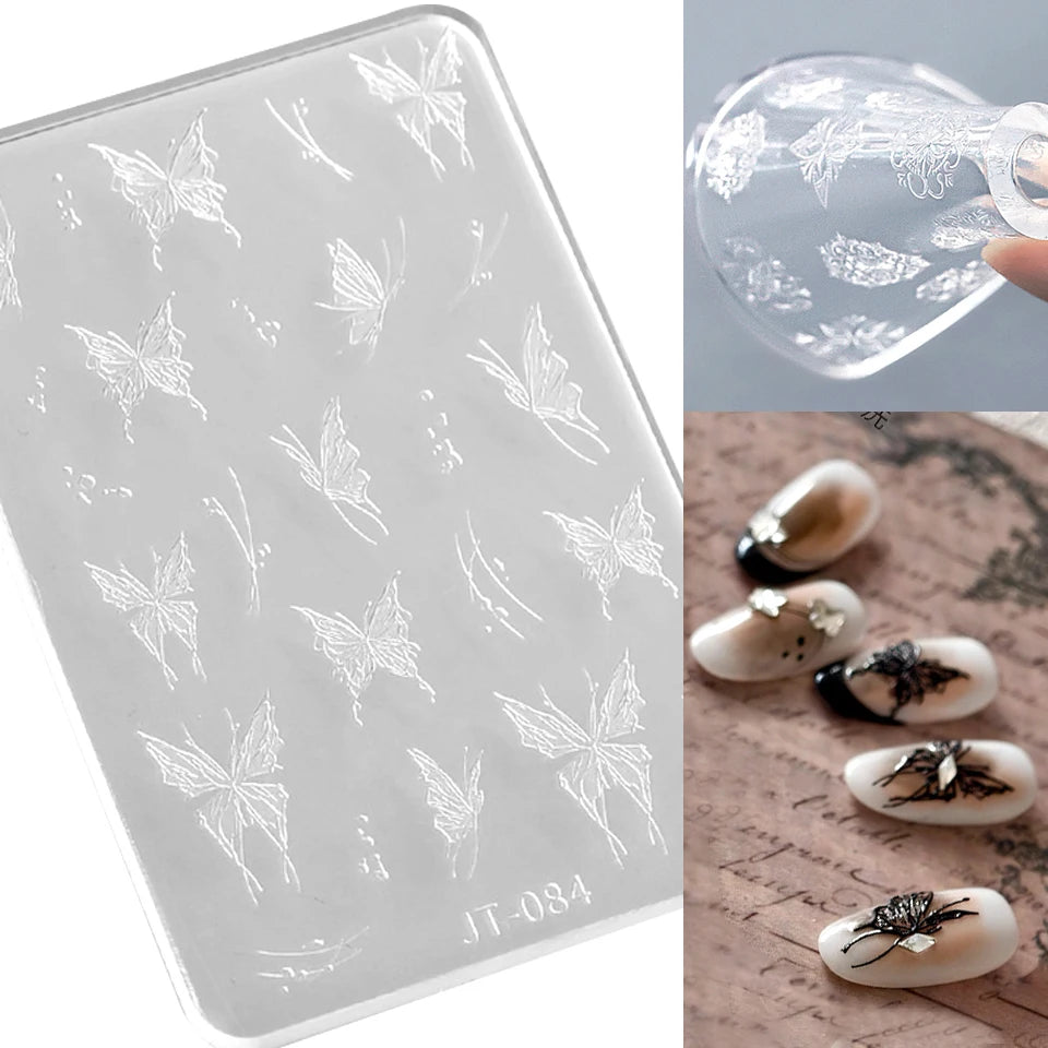 Geometric Bowknot Grid Lace Flora Edge Nail Art Silicone Carving Mold Mould Star Daisy Flower Charms Bow Tie Snowflake Template