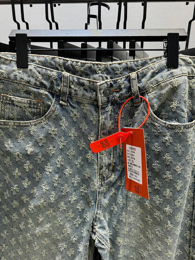 European Designer Jeans Men Ripped Holes Washed Baggy Pants New Fall Straight Fit Wide Leg Bottoms