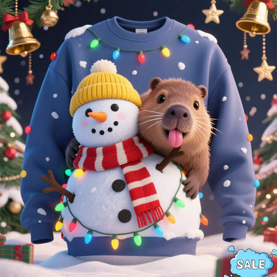2025 Animal Ugly Christmas Sweaters 3D Funny Hat Capybara Printed Holiday Party Xmas Sweatshirt For Party Xmas Kids Sweatshirts