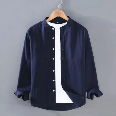 Mens Linen Shirt Stand Collar Long Sleeve Henley White Black Soft Comfortable Simple Spring Summer Men's Shirt Solid Color