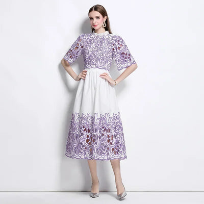 Summer Short Sleeve A-LINE Set Skirt for Women Fashion Ruffled Collar Embroidery Set Skirt Women Vestidos De Verano Mujer Q344