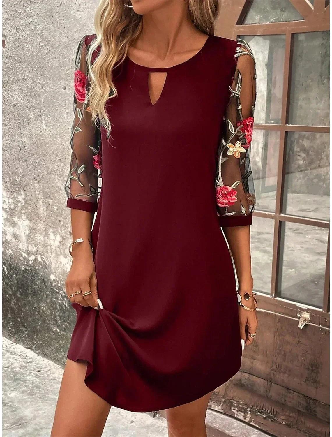 Luxury dress women’s perspective mid sleeve printed round neck mini skirt summer party