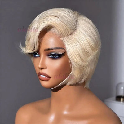 Short Hair 613 Blonde 180% Pixie Cut Wigs Human Hair Wig With Bangs 13x4 Lace fronta Wig Brazilian C Parted Minimalist Pixie Wig
