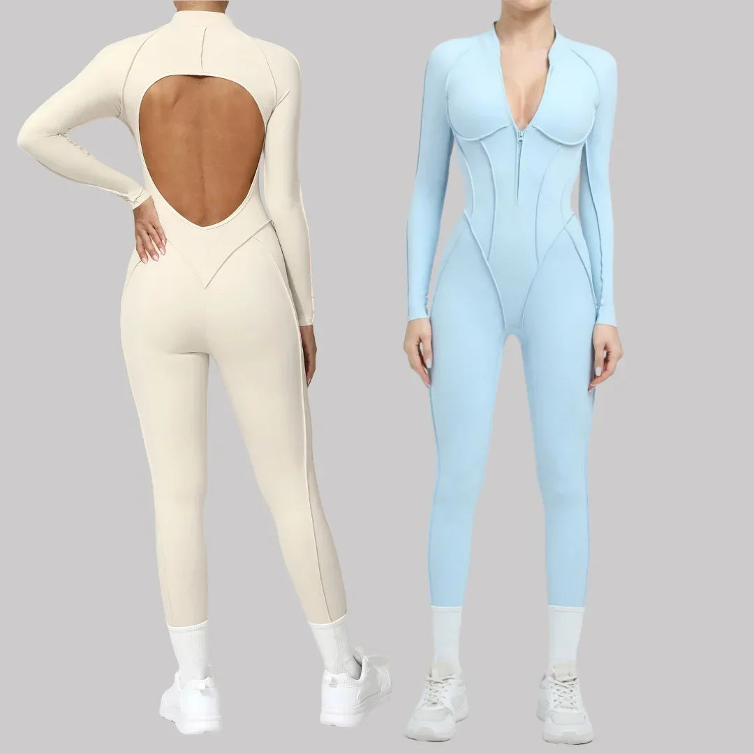 Seamless Yoga Jumpsuits Sports Fitness Peach Hip Half-open Zipper Tight Backless One-piece Workout Gym Tracksuits for Women
