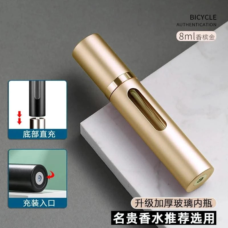 Portable Luxurious 9ml Travel Perfume Bottle Rosted Metal Shell Bottom Filling Sample Delicate Spray Empty Perfume Dispenser