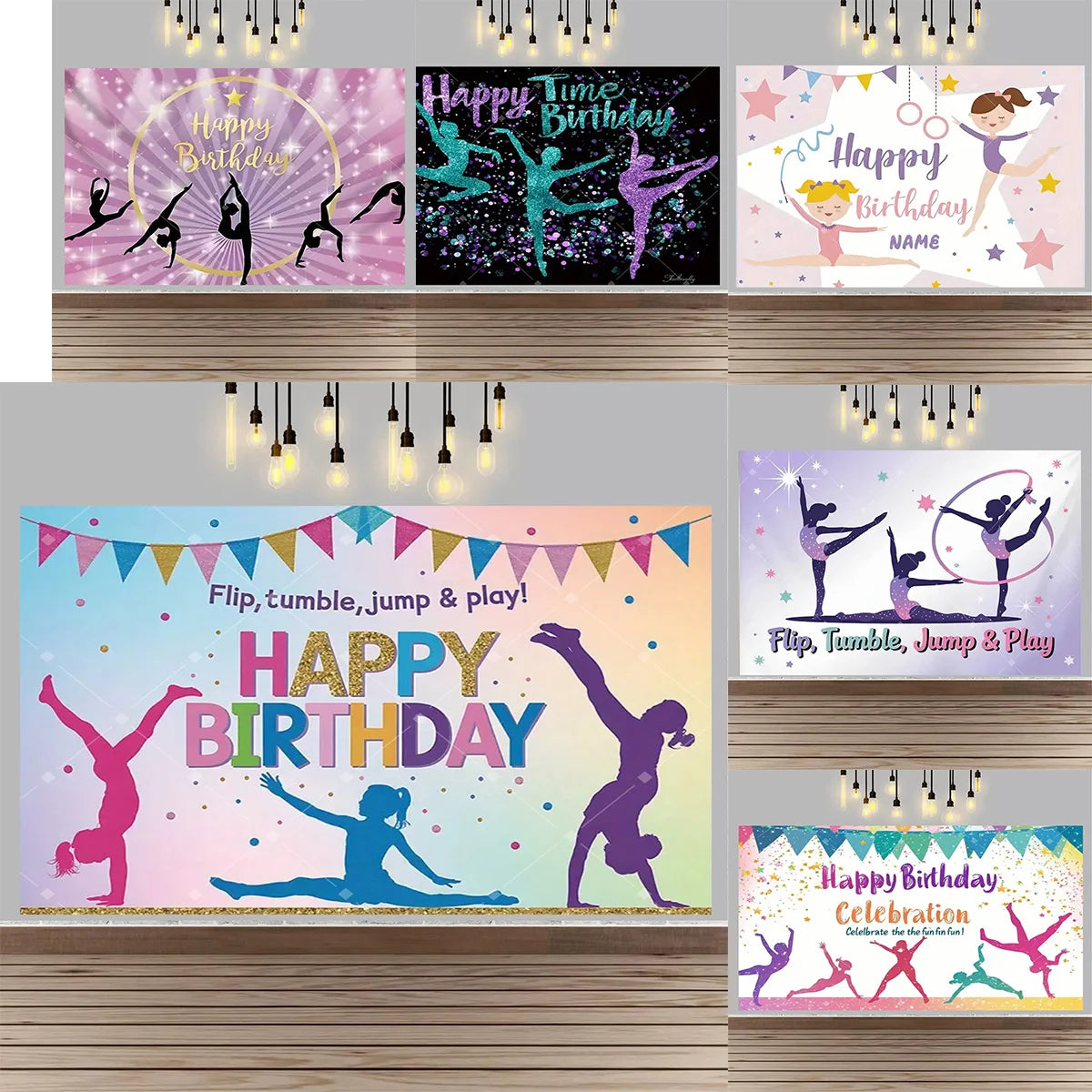 Gymnastics Theme Birthday Decor Backdrop Gymnastics Movement Flip Jump Play Falling Party Supplies Photography Backdrop