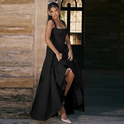 Elegant Slimming Solid Color A-Line Long Dress for Women Spring Summer 2025 Fashionable Style