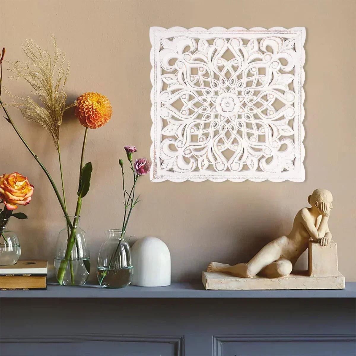 Hollow carved wooden wall decor floral panel hanging ornaments old decorative background
