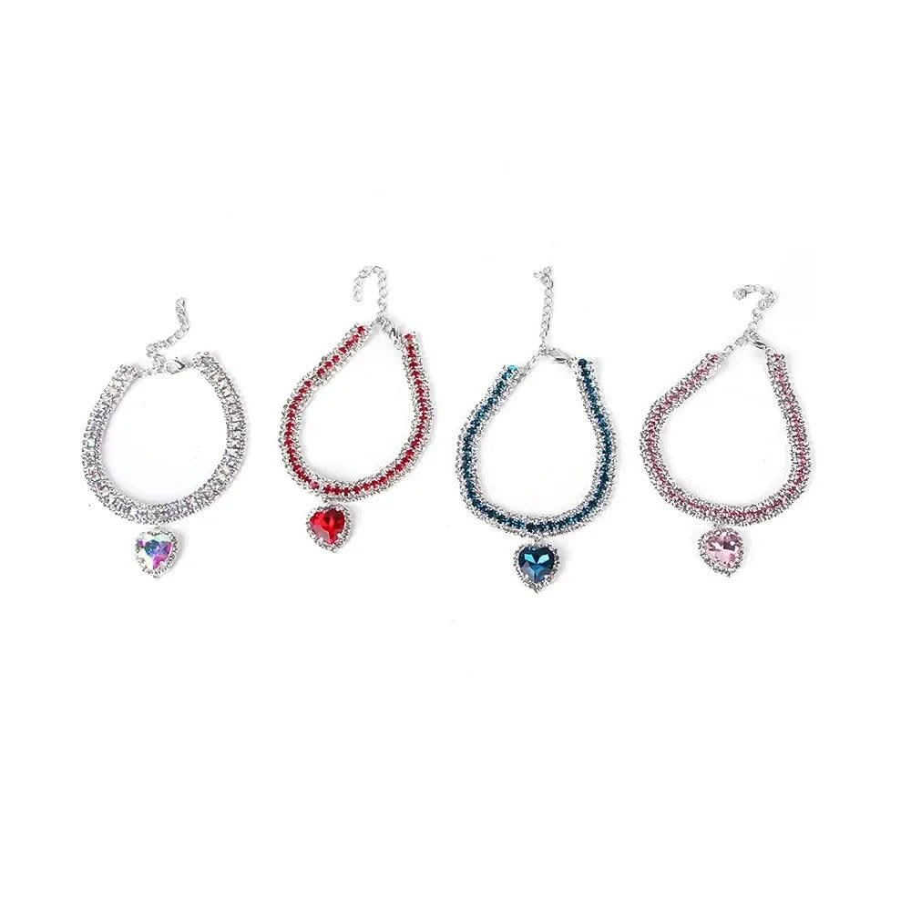 Rhinestone Pet Collars Sparkling 3 Rows Crystal Diamond Cat Small Dog Wedding Collar Puppy Girl Bling Necklace Pendant Jewelry
