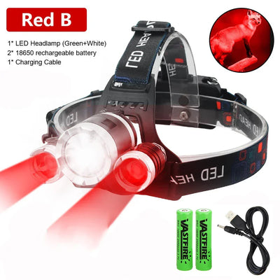 Hunting Headlamp Red+White Dual Light Rechargeable Fixed Focus Waterproof 4Modes Headlight Hunting Camping Hiking Working Light