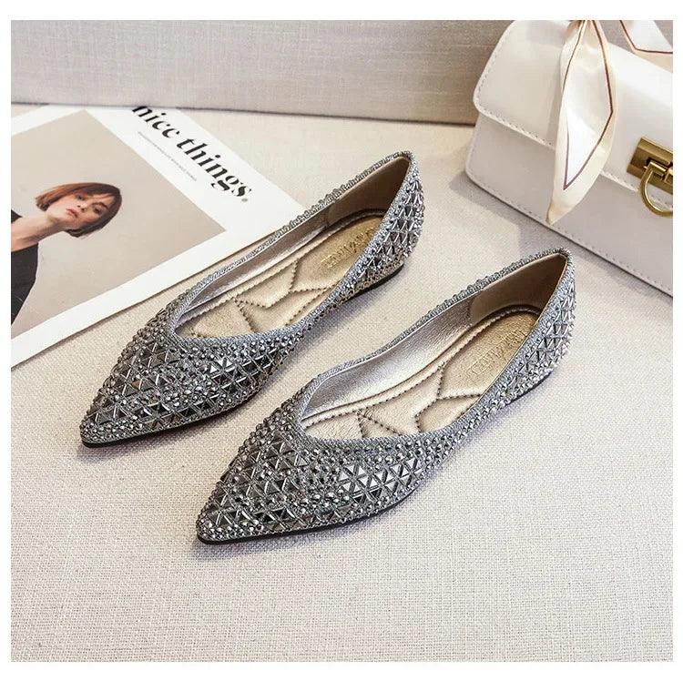Women’s ballet rhinestones flats female plus size 43 slip on boat shoes chaussure