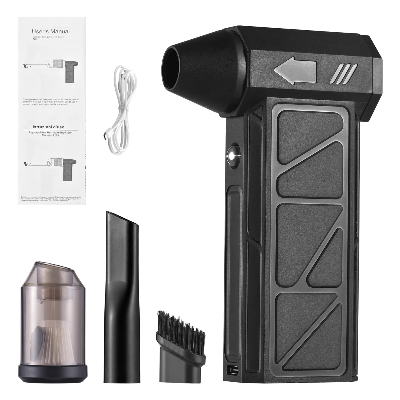 Electric Air Duster with Light 130000RPM 4 Speed Adjustable Cordless Portable Jet Dry Blower with Removable Suction and Brush No