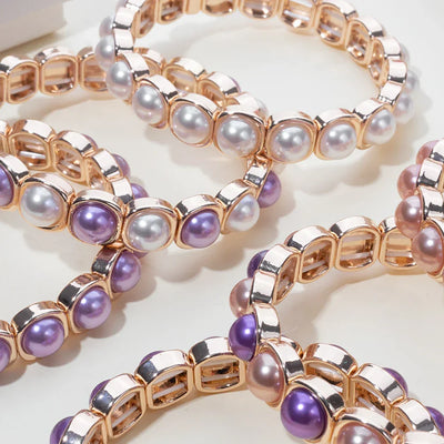 2024 New Enamel Bracelets For Women Colorful Pearl Charm Gold Color Bangle Bohomian Elastic Hand Jewelry