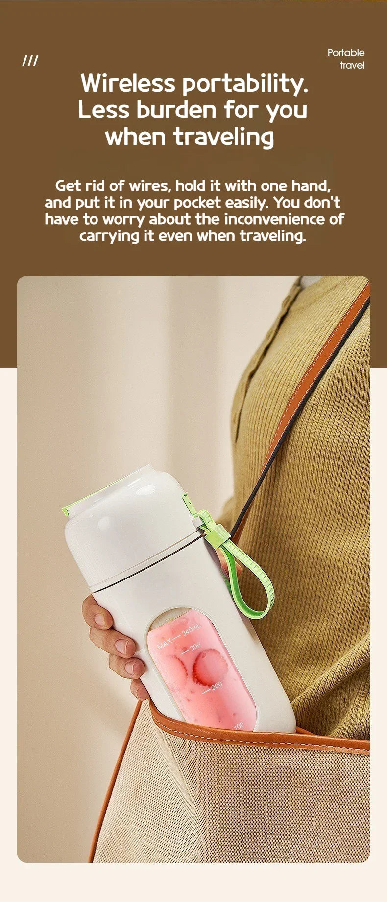 Portable Electric Blender Cup for Smoothies, Shaved Ice, and Juices - 12-Blade Stainless Steel with Wireless Charging Function