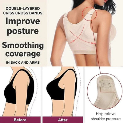 Dimmkof Front Buckle Closure Compression Bras Women's Adjustable Strap Posture Corrector Bras with Breast Support Band Shapewear