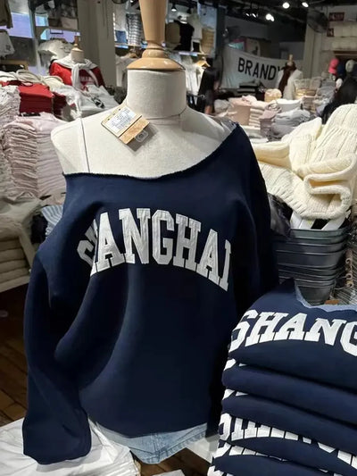 14 Print Oversized Sweatshirt For Women Sexy Scoop