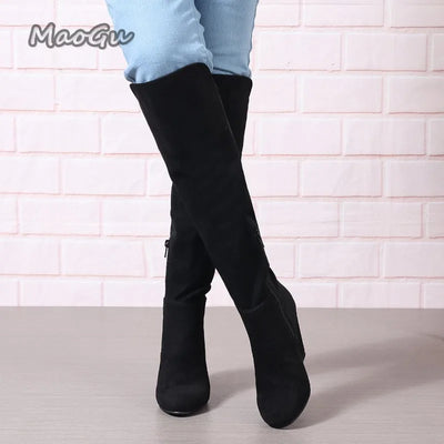 Women Autumn Winter Knee High Boots Wedge Boots for Women Plus Size Suede Elastic Women's Long Botas Feminino Botas Para Mujer