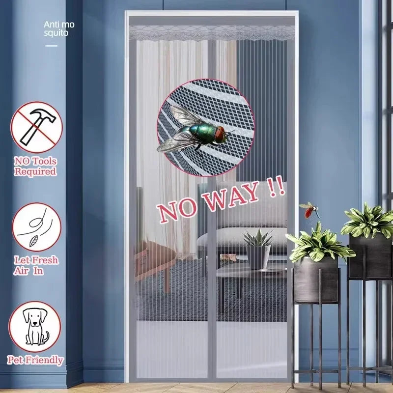 Magic Mesh Magnetic Screen Door - Reinforced Polyester Mosquito Net Curtain, Auto-Close Insect Proof & Dustproof, No Drill