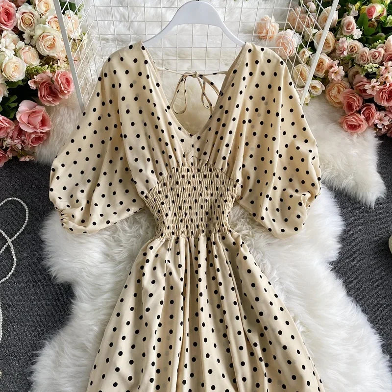 V Neck Sexy Dolman Sleeves Waist Slim Polka Dot Print Jumpsuit Women Wide Leg Trousers Jumpsuit