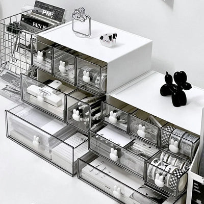 Desk Organizer 3 Layers Desktop Storage with Drawer Organizer Large Capacity Drawer Hairpin Makeup Cosmetics Jewelry Storage Box