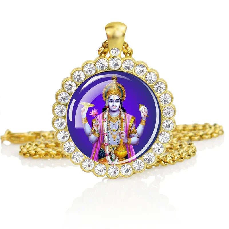 Hinduism Necklace Ganesha Goddess Kashmi Vishnu Rhinestone Pendant Shiva Amulet Charms Necklaces Women Indian Buddhism Jewelry